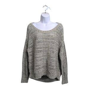 Michael Stars Women's Gray Open Knit Crochet Pullover Sweater Boat Neck Loose L